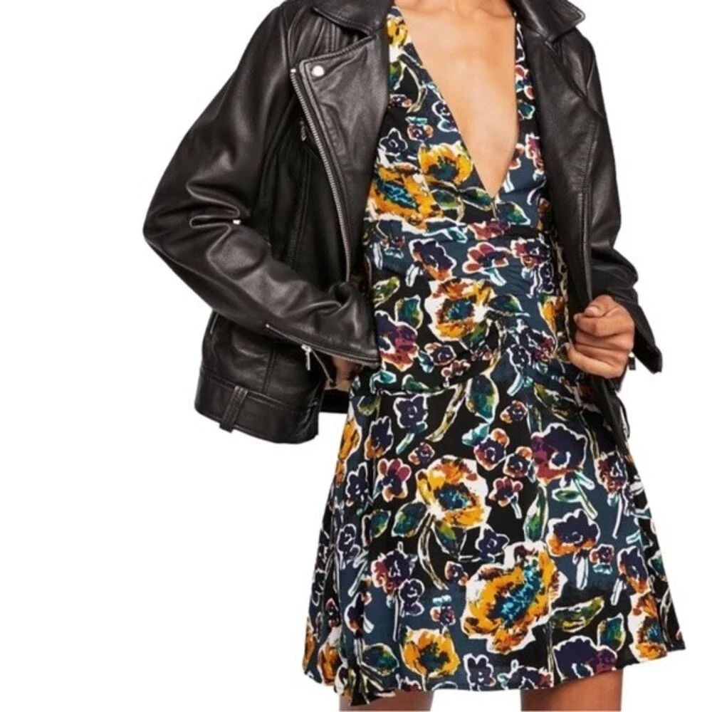 NWT Free People Glow Up Short Sleeve Mini Dress Navy Combo Floral Women’s Size 0